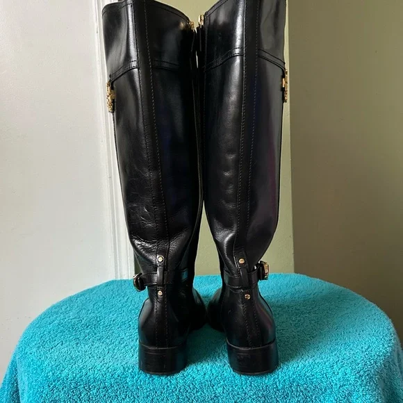 Tory Burch Adeline Women’s Black Leather Riding Boots Sz 8 - Picture 7 of 14